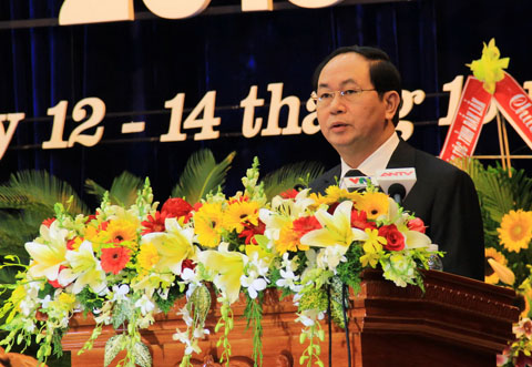 Đại tướng Trần Đại Quang, Ủy viên Bộ Chính trị, Bộ trưởng Bộ Công an, Trưởng Ban Chỉ đạo Tây Nguyên phát biểu chỉ đạo tại Đại hội