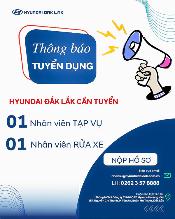 Hyundai Đắk Lắk thông báo tuyển dụng