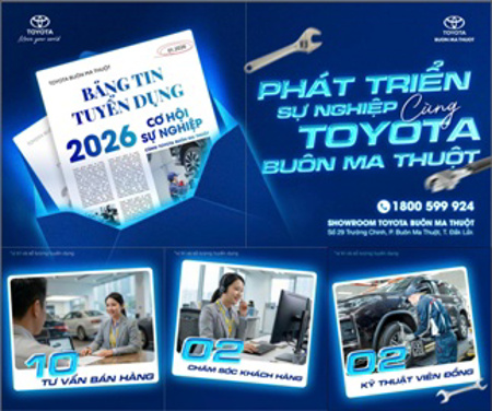 Công ty TNHH Toyota Buôn Ma Thuột thông báo tuyển dụng