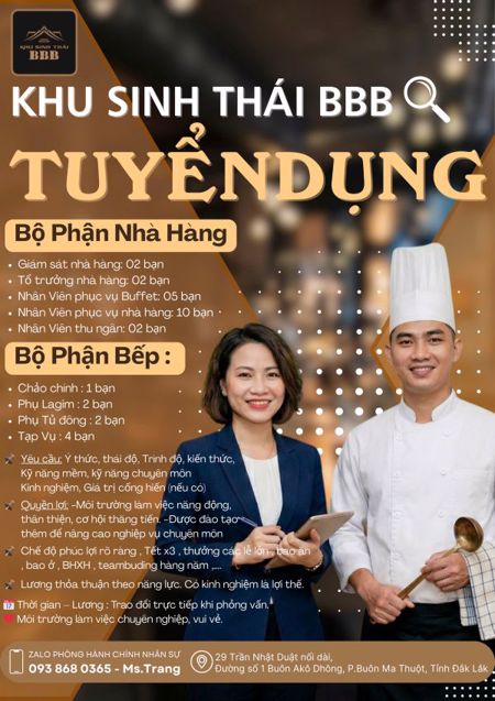 Khu sinh thái BBB thông báo tuyển dụng