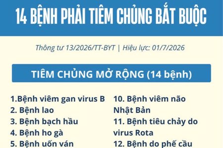 14 bệnh phải sử dụng vaccine, sinh phẩm trong tiêm chủng bắt buộc