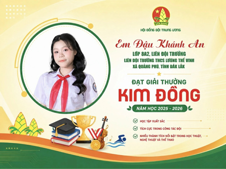 Đắk Lắk có một học sinh được nhận Giải thưởng Kim Đồng năm học 2025 - 2026