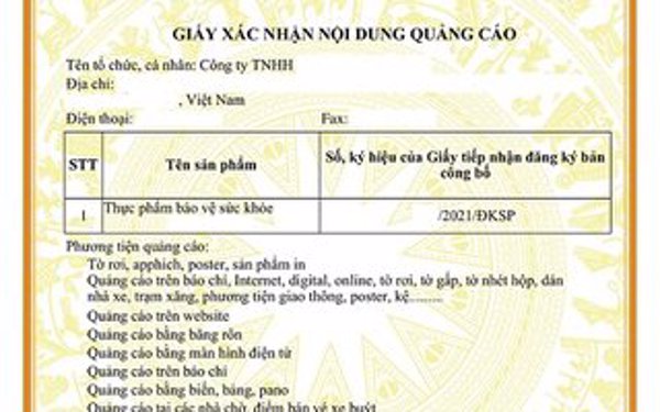Thay đổi cơ quan cấp phép quảng cáo thực phẩm bảo vệ sức khỏe