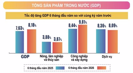 Nửa năm 2026: Việt Nam tăng trưởng 8,18%