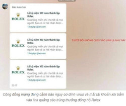 Click vào quảng cáo “trúng thưởng đồng hồ Rolex”, coi chừng mất tài khoản ngân hàng