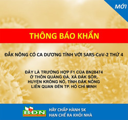 Đắk Nông ghi nhận ca mắc Covid-19 thứ 4, là F1 của BN28474