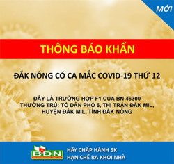 Đắk Nông ghi nhận ca mắc Covid-19 thứ 12