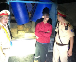 Cảnh sát giao thông phát hiện ô tô tải chở gỗ pơ mu không có giấy tờ chứng minh nguồn gốc