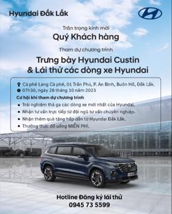 Trưng bày và lái thử xe Hyundai tại Buôn Hồ ngày 28/10/2023
