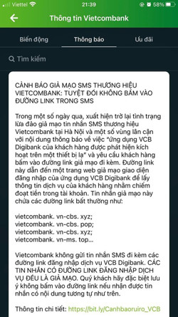 Cảnh báo chiêu lừa đảo qua đường link giả mạo ngân hàng