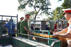 Công an huyện Krông Pắc dán decal phản quang cho 170 xe công nông, xe máy kéo