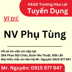 CÔNG TY TNHH XE MÁY TRƯƠNG HÒA LỢI cần tuyển NHÂN VIÊN PHỤ TÙNG