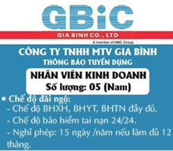 Công ty TNHH MTV Gia Bình thông báo tuyển dụng