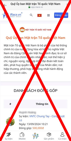 Không chuyển tiền vào những tài khoản giả mạo MTTQ Việt Nam để ủng hộ đồng bào bị thiệt hại do cơn bão số 3