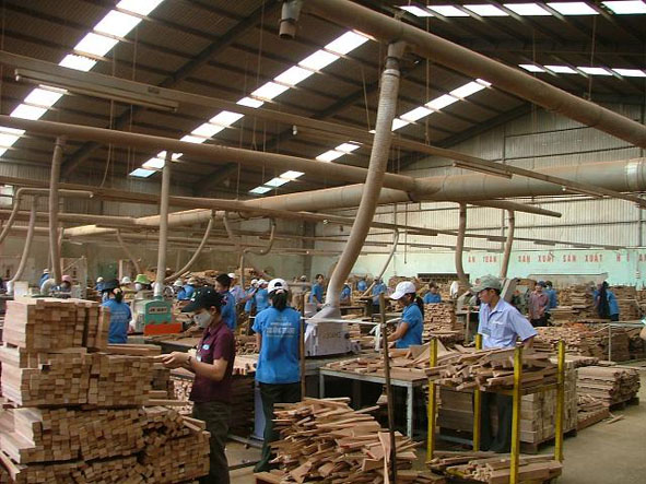 Công nhân làm việc tại Nhà máy chế biến gỗ Trường Thành. 