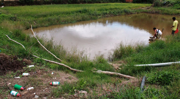 Chai lọ thuốc bảo vệ thực vật của người dân thôn Kiến Xương, xã Buôn Triết (huyện Lắk) vứt bừa bãi ra môi trường.