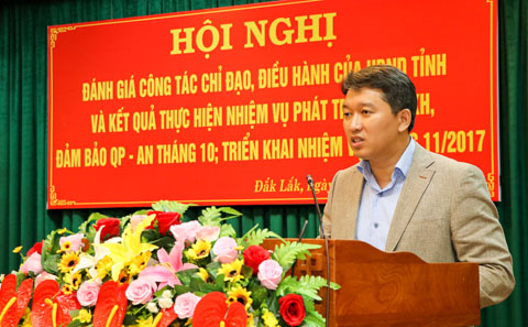 Ủy viên dự khuyết Trung ương Đảng, Phó Chủ tịch Thường trực UBND tỉnh Nguyễn Hải Ninh phát biểu tại Hội nghị. Ảnh:H.Gia