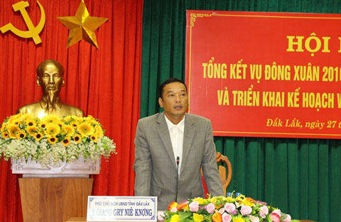 Phó Chủ tịch UBND tỉnh Y Giang Gry Niê Kn owng phát biểu tại Hội nghị