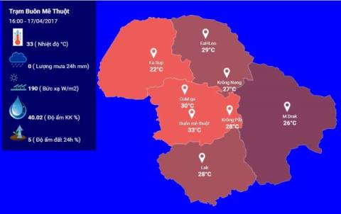 Bản Demo nhiệt độ tại một số huyện có các trạm thời tiết thông minh
