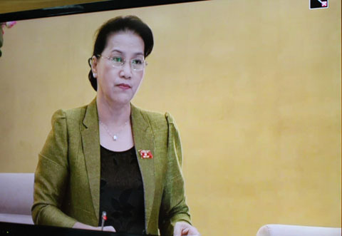 Chủ tịch Quốc hội Nguyễn Thị Kim Ngân phát biểu khai mạc phiên chất vấn. (Ảnh chụp qua màn hình)
